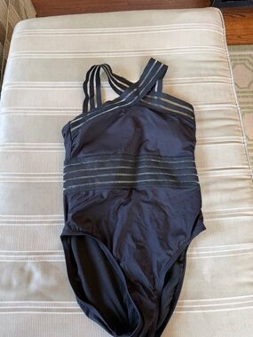 Kenneth Cole Black One-Piece Swimsuit with Silver-Striped Accents